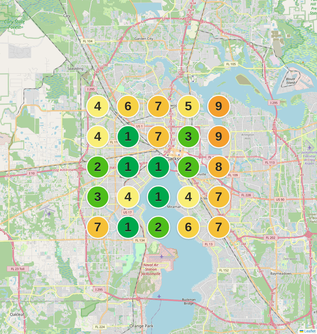 Example local visibility heatmap map